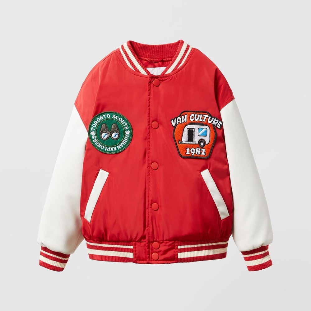Zara Red and White Jacket with Patches